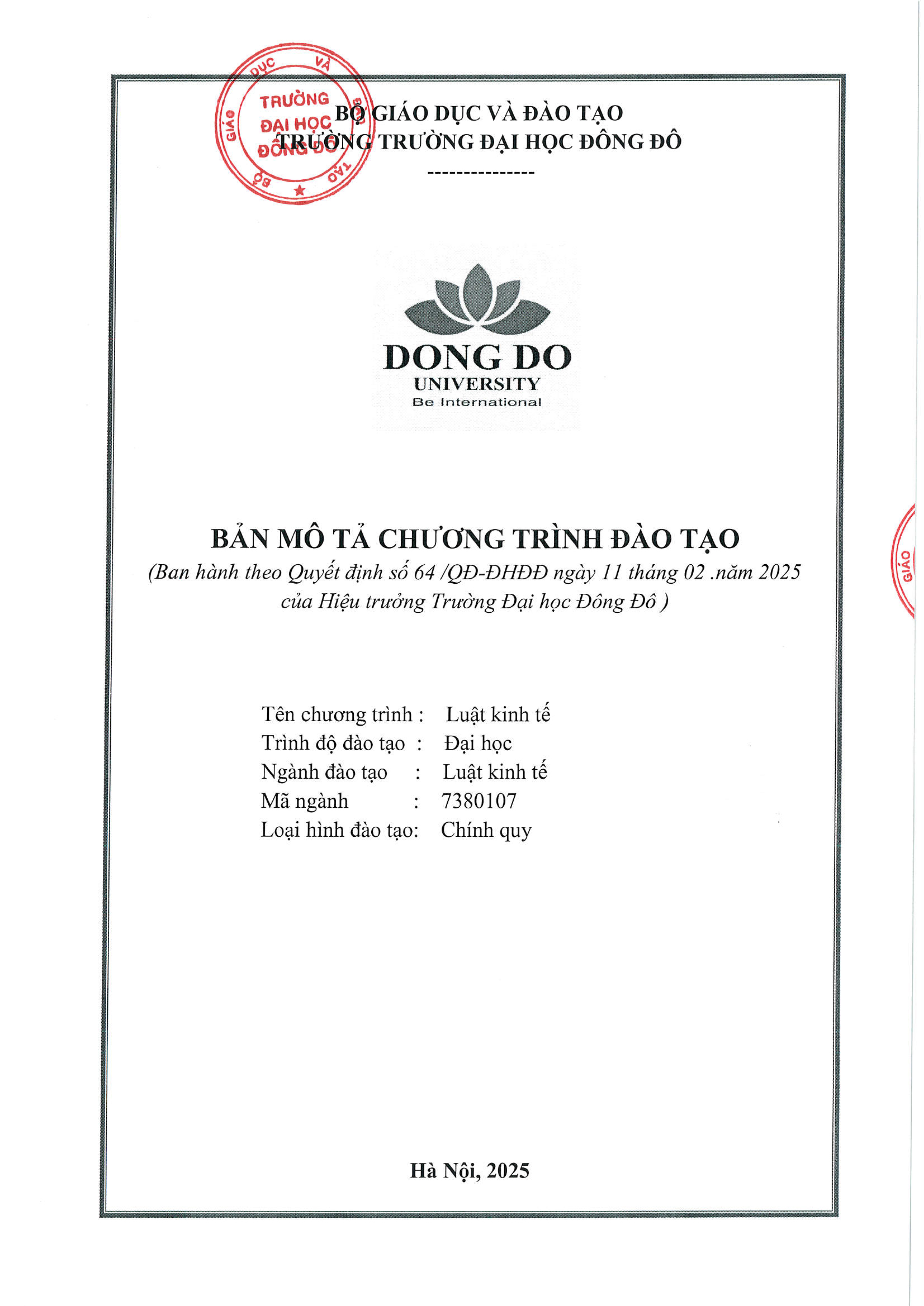 Bản mô tả chương trình đào tạo ngành Luật kinh tế